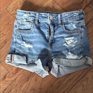 American Eagle Outfitters Blue Distressed Jean Shorts